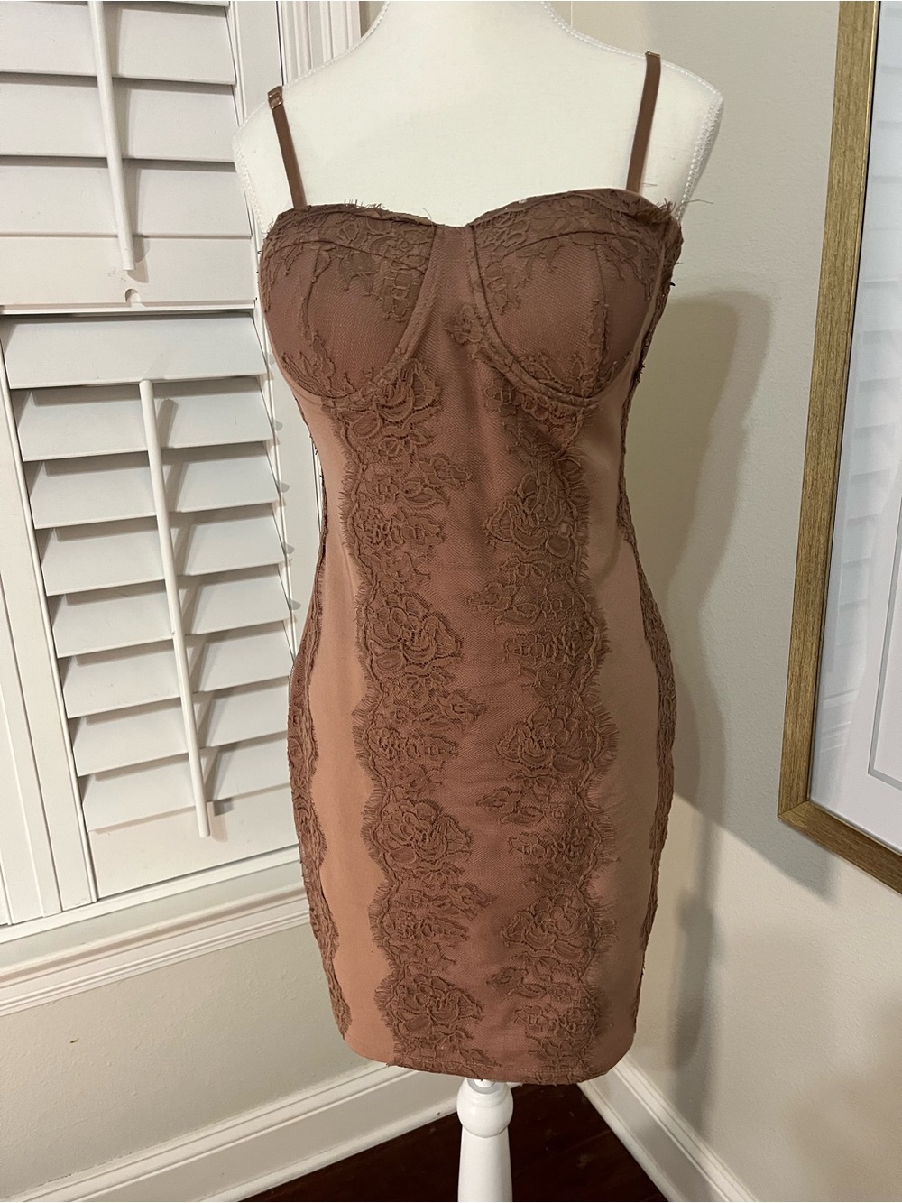 Haute Monde Brown Lace Bodycon Slip Dress